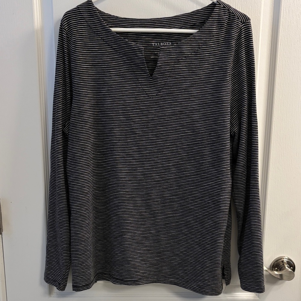 Talbots Black and White Striped Top